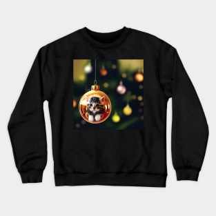 Cute Kitten in a Christmas Bauble Crewneck Sweatshirt